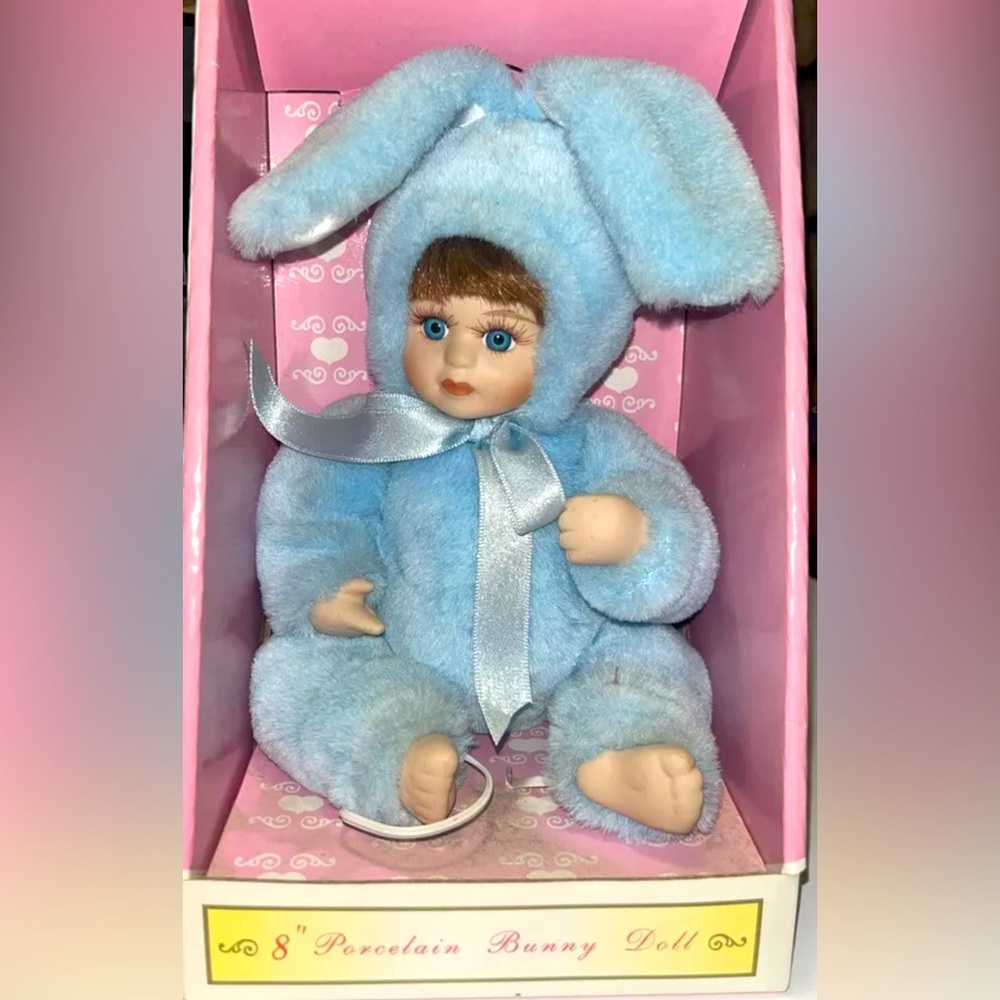 Memories Class Collection 8" Porcelain Blue Bunny Doll New Easter